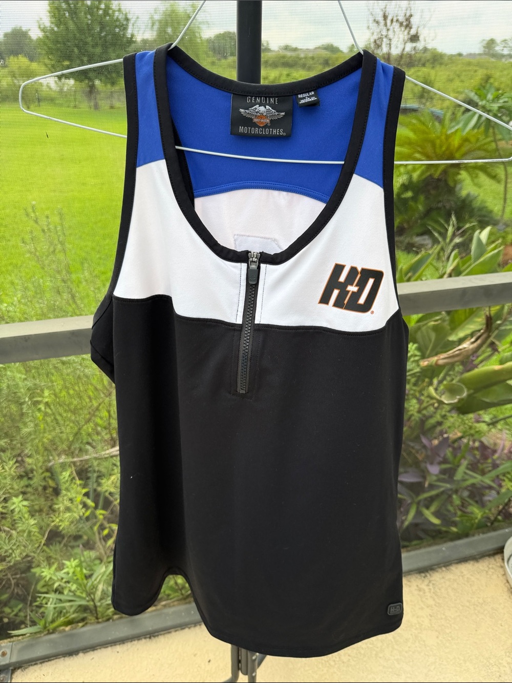 Harley-Davidson Black White Blue Zip-Front Tank Top